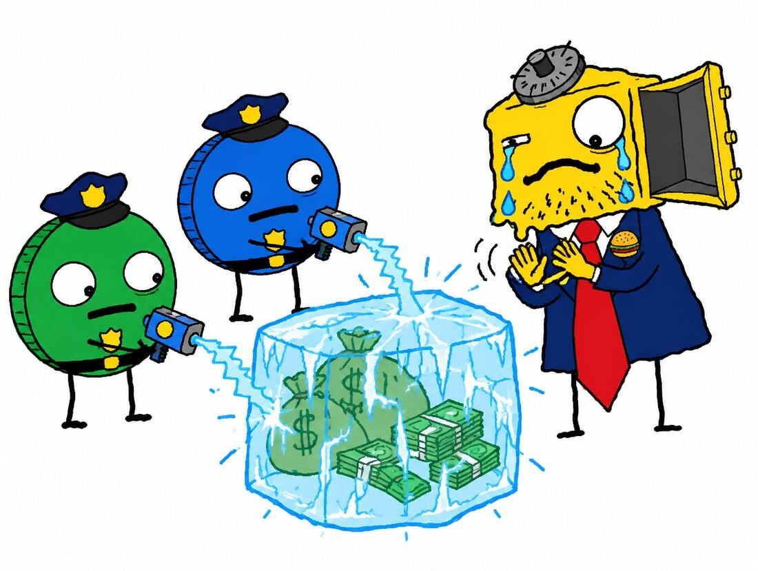 Coin police freezing money in an ice cube